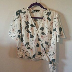 Wrap tie floral print blouse by Dynamite